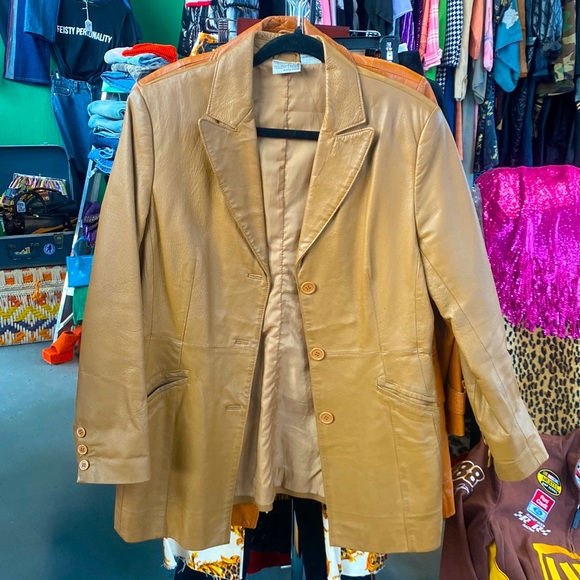 Vintage Newport News Tan Leather Blazer - Picture 1 of 6
